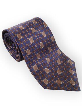 Sulka France Silk Tie Blue Brown Geometric Chain Link Pattern Satin Finish